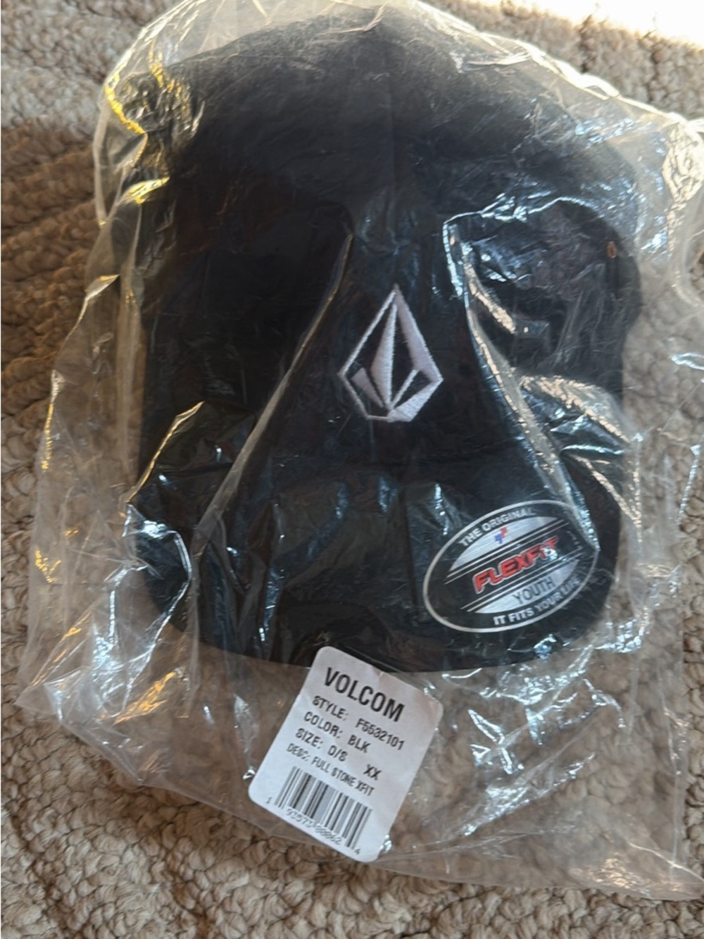 Volcom Black Youth Flexfit Hat with Red Accent